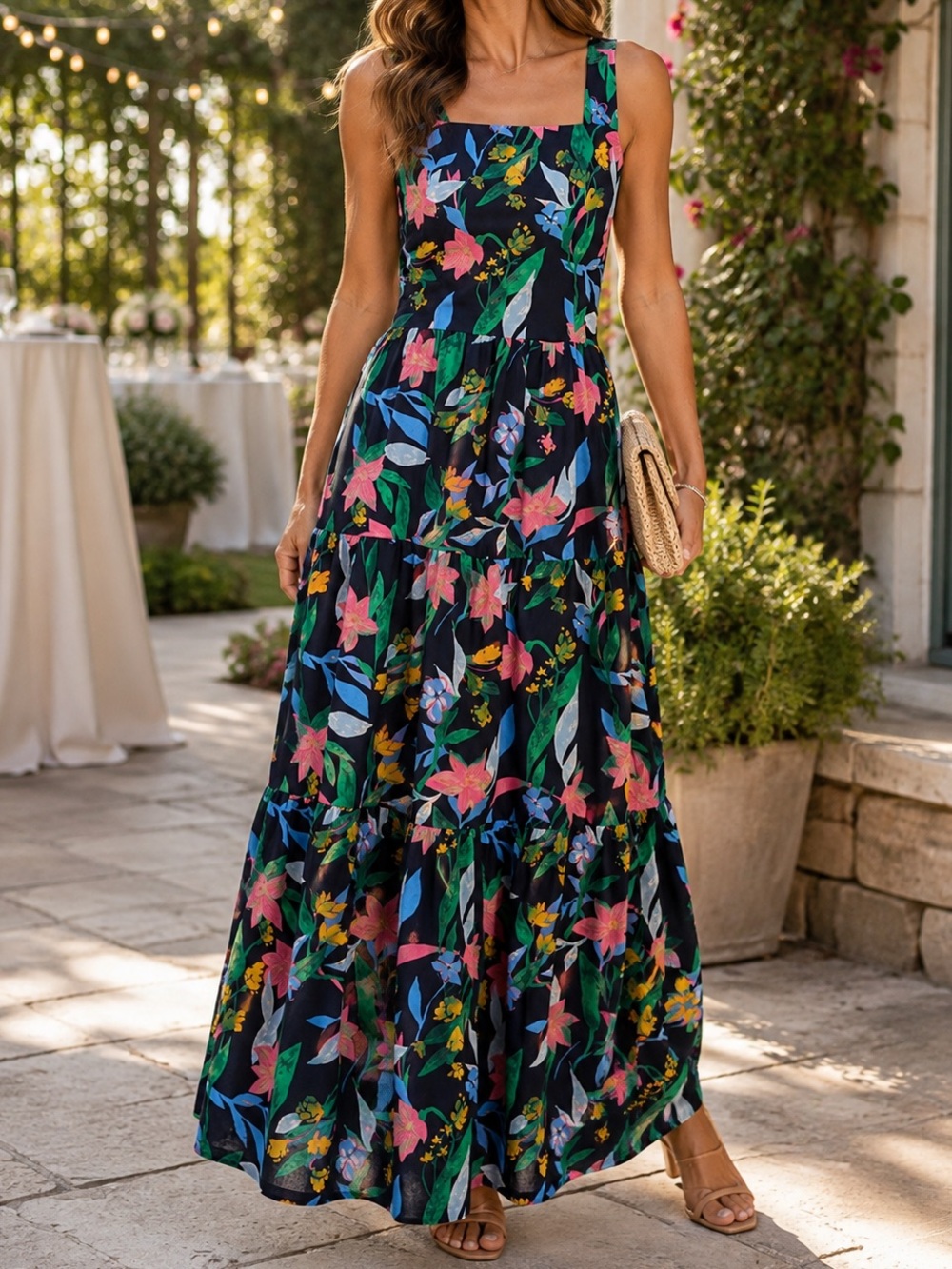 J. Crew Maxi Dress with Pink, Blue and Green Floral Print